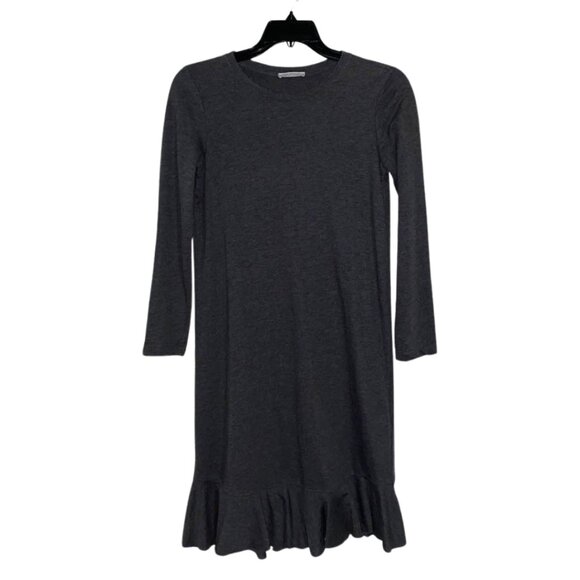 Zara Trafaluc Mid-Calf Long Sleeve Cotton Blend Raw Ruffle Hem Shift Dress - Picture 1 of 12